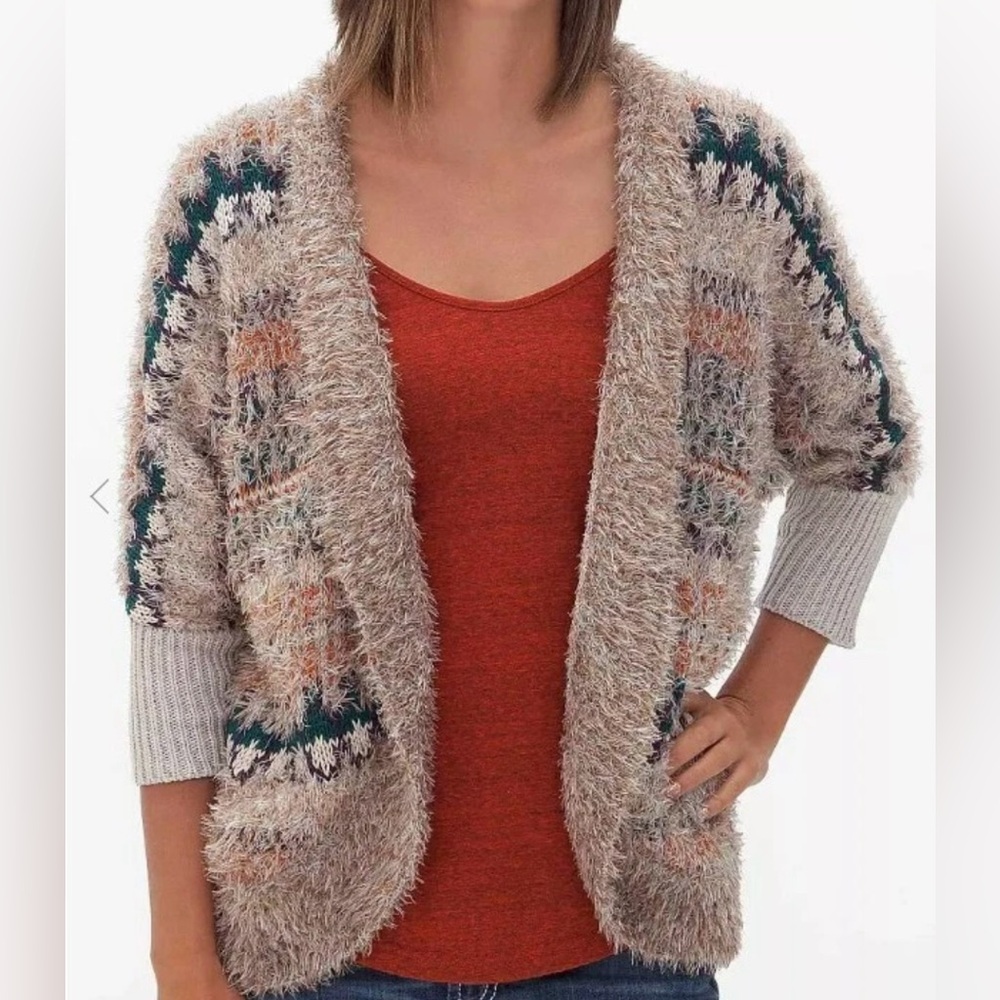 BKE Boutique Eyelash Yarn Open Cardigan Sweater L